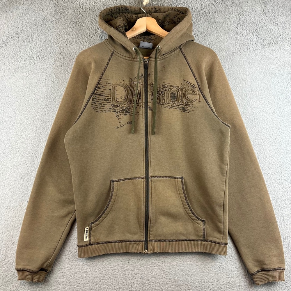Dakine y2k Mens Full Zip Hoodie Small Brown Embroidered Raglan Skate Sweatshirt